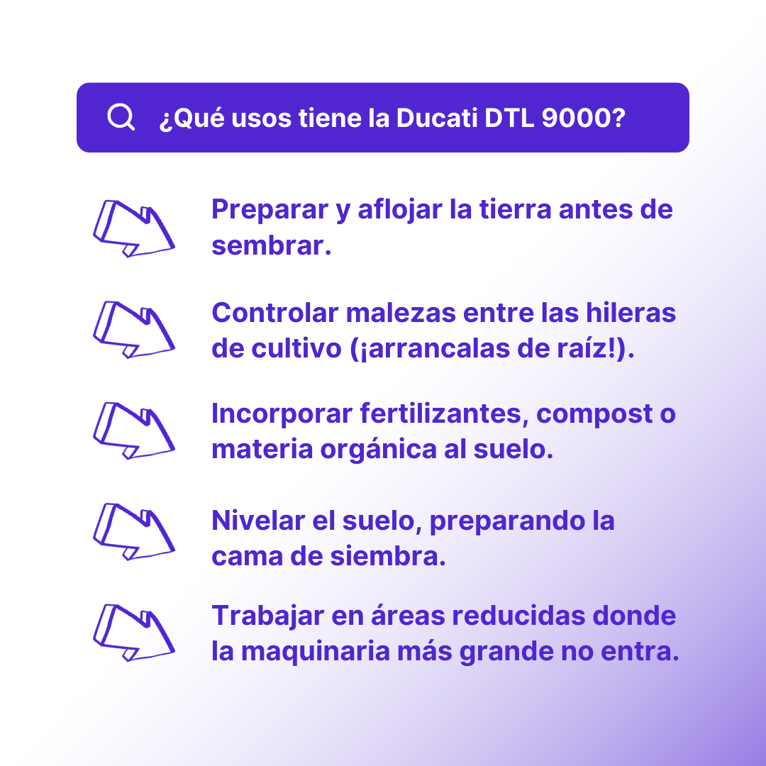 beneficios y usos de motocultivador ducati dtl9000 para campo en selectastore.ar